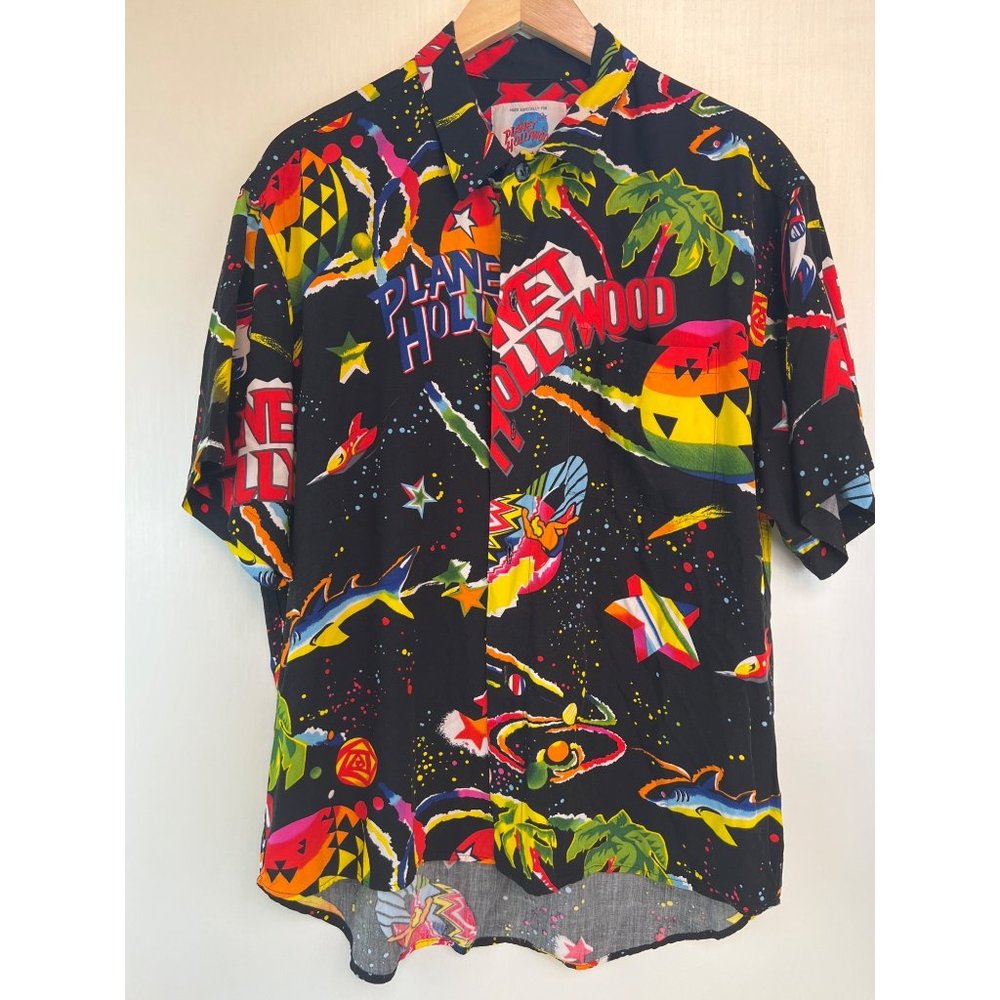 Vintage 1990s Planet Hollywood Space Island Surf Button Down Shirt